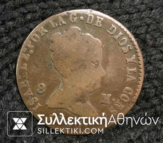 SPAIN 8 Maravedis 1843 VF